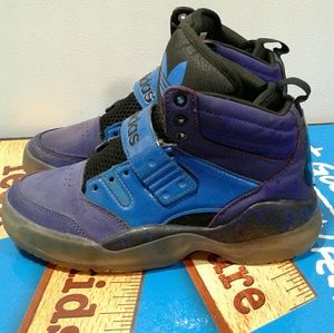 Purple and blue adidas shoes